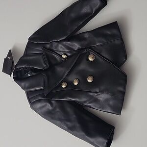 NWT Beau Hudson Girls Black Faux Leather Jacket w/ Gold Buttons Size 12-18 Month
